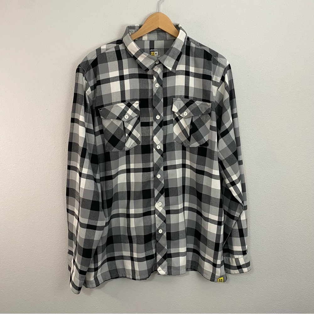 Under Armour MTN Black White Button Down Flannel Long Sleeve Casual Mens XL
